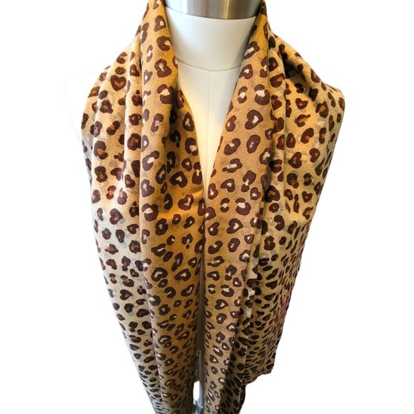 Lands' End Scarf Leopard Cafe au Latte Brown Black Reversable 16x78 DH393 - Picture 6 of 10